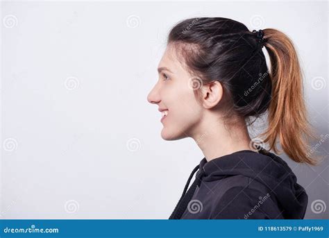 Side View Of Smiling Woman Looking Forward Stock Image Image Of