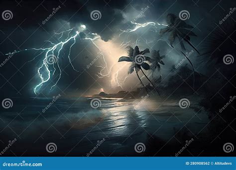 Tropical Cyclone, with Lightning Strikes and Torrential Rain in the