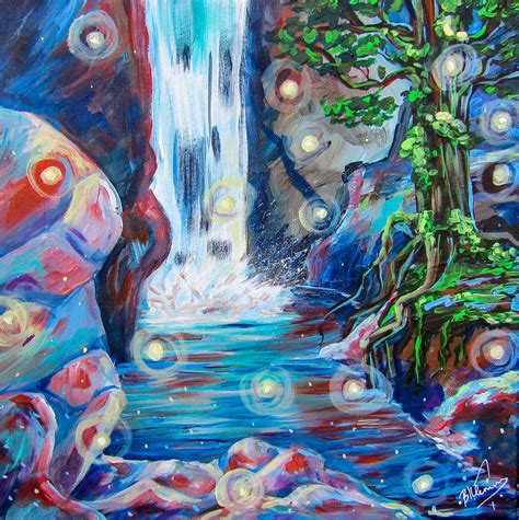 Enchanted Waterfall Painting Print Giclee Home Decor Etsy