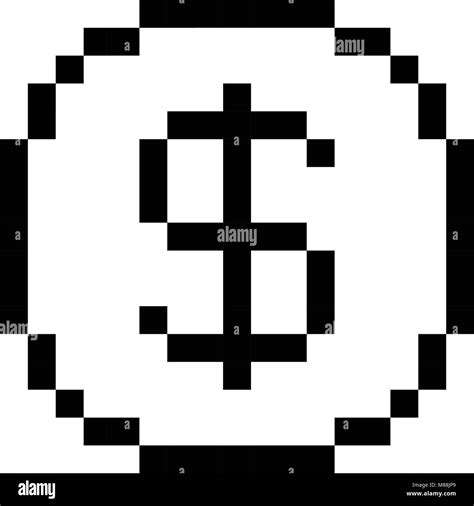 Vector 8 Bit Pixel Art Dollar Icon Black And White Concept Of Dollar