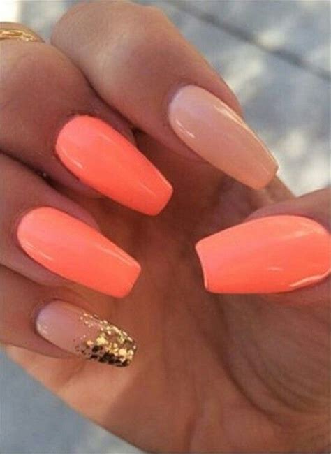 Everything That Glitters Is Coral Coral Acrylic Nails Coral Nails