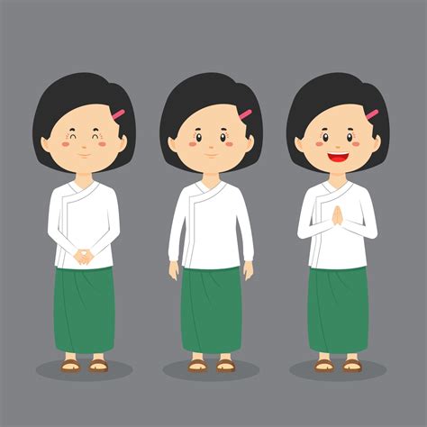 Myanmar Student Character With Expression 3317572 Vector Art At Vecteezy