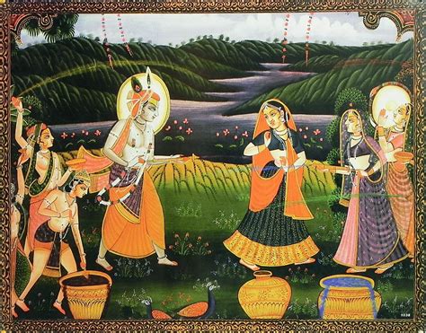 Radha Krishna Playing Holi Painting Miniature Painting Indian