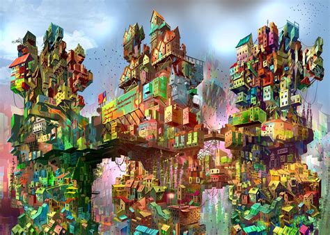 Vertical Cities Soar Into The Sky In Otherworldly Digital Paintings By