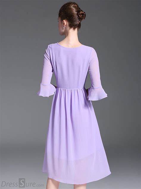 Purple Chiffon Puff Sleeve Lace Skater Dress Lace Skater Dress Dresses
