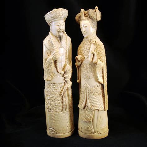 Pair Chinese Carved Ivory Emperor And Empress Figurines Katoomie