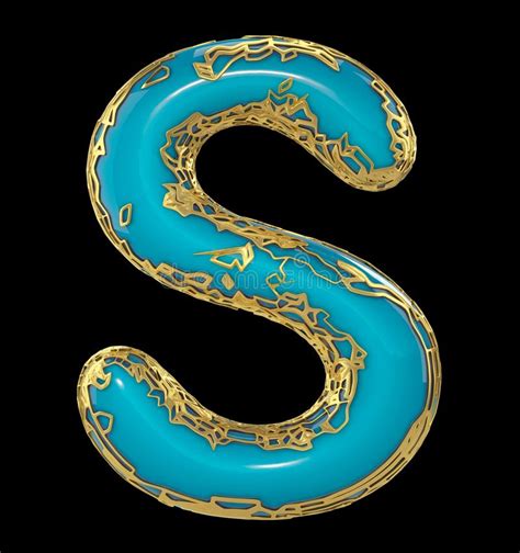 Golden Shining Metallic 3d With Blue Paint Symbol Capital Letter S