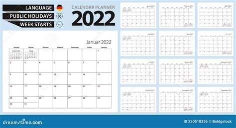 German Calendar Planner For 2022 German Language Week Starts From