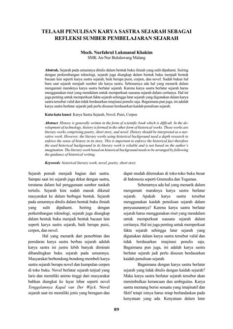 PDF Telaah Penulisan Karya Sastra Sejarah Sebagai Refleksi Sumber
