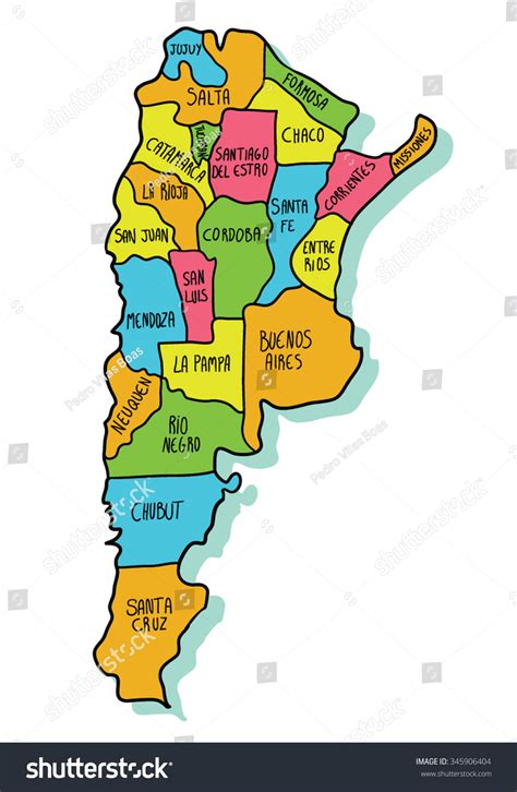 Colorful Cartoon Map Argentina Stock Vector Royalty Free 345906404