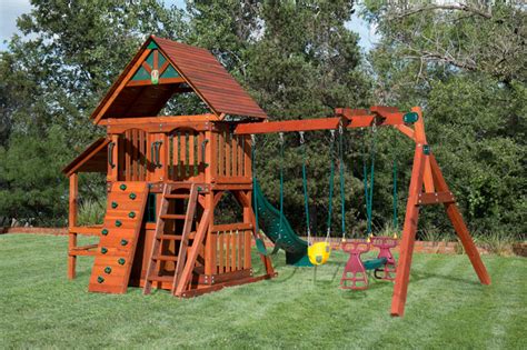 5 times stronger than traditional wood, we design playsets that are meant to grow with your family. Wooden Playset with Playhouse, Swing ...