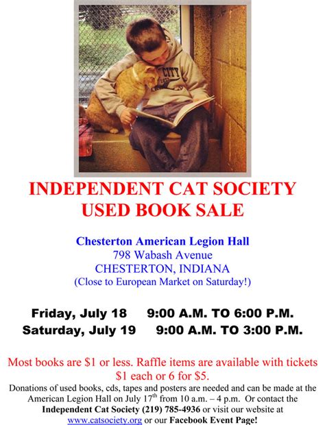 The cat care society runs a cat clinic offering subsidized services to cats whose owners might not be able to afford the cost. Independent Cat Society Will Host Annual Used Book Sale ...
