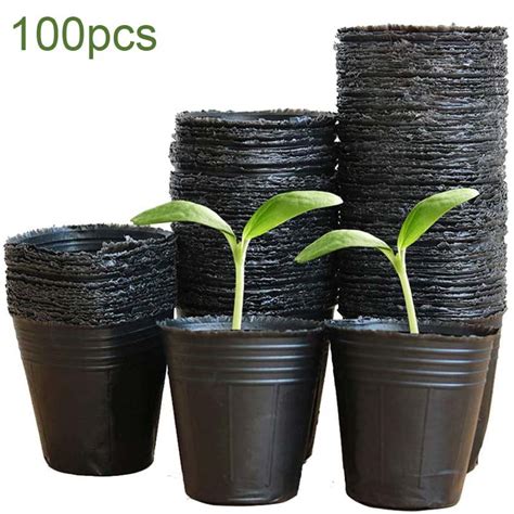 100pcs Indoor Outdoor With Drainage Holes Black Plastic Seedlings