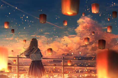 1366x768px Free Download Hd Wallpaper Anime Anime Girls Sunset