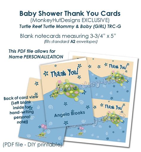 This gesture of thanking is always. Turtle Reef Girl TURTLE Baby Shower Thank You card PDF ...