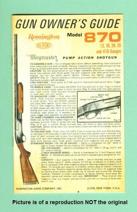 Remington 870 1960s Instruction Manual Repro For Sale At GunAuction