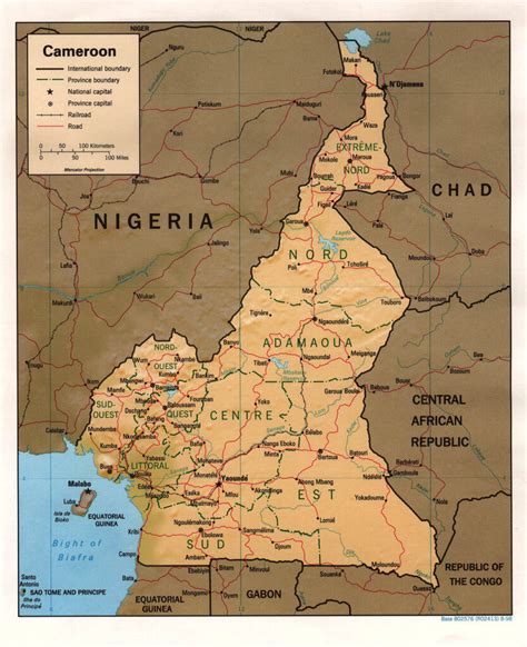 Mapa físico y político de Camerún 1998 Mapas Milhaud