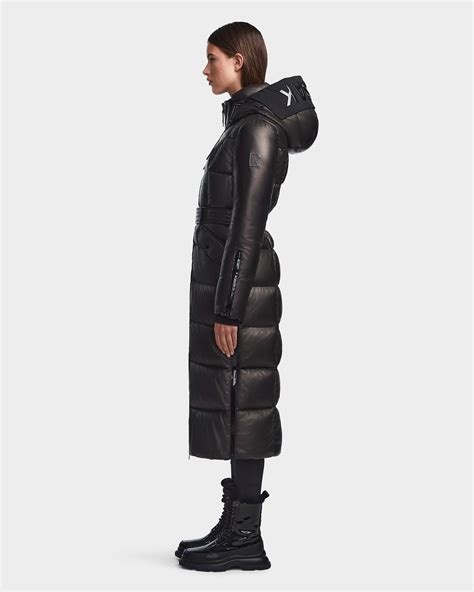 Womens Leather Maxi Belted Down Puffer Cali X Black Rudsak Rudsak