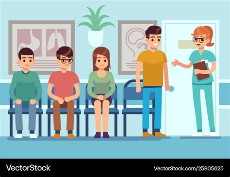 Patients In Doctors Waiting Room People Wait Hall Vector Image