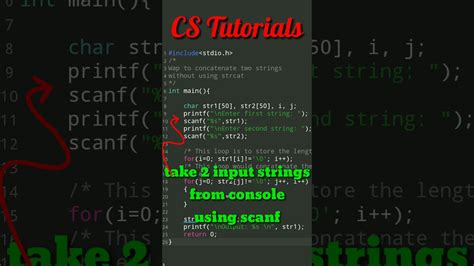 Program To Concatenate Two String Without Using Strcat Shorts Cstutorials Youtube