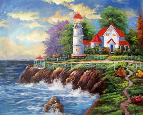 Lighthouse Thomas Kincaid Pigeon Pictures Oil Painting Frames Oil