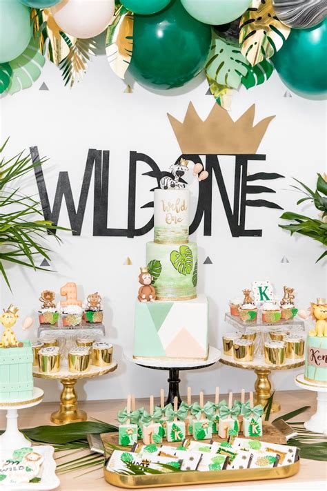 Party ideas for boy 1st birthdays including birthday cakes, party decorations, and party foods. Kara's Party Ideas Modern "Wild One" 1st Birthday Jungle ...