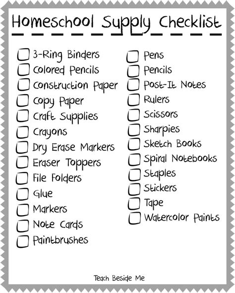 Back To School Supplies Checklist
