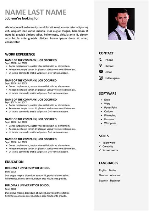 Work Resume Template Free Download Cv Templates
