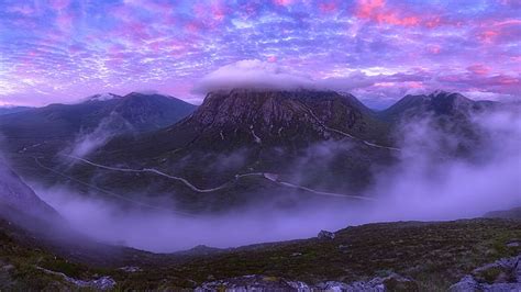 Hd Wallpaper Mountains Clouds Peak Scotland Pink Purple Sky