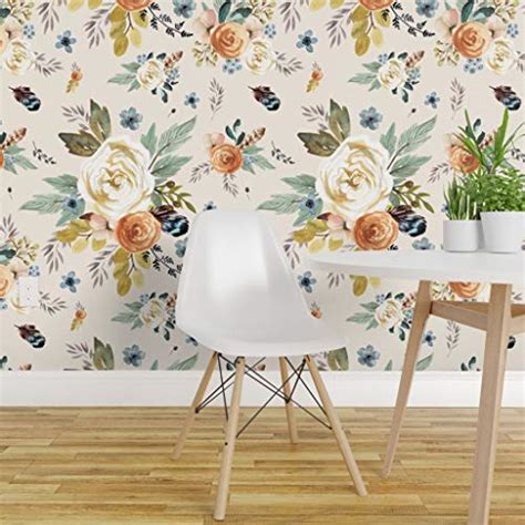 Peel And Stick Wallpaper 9ft X 2ft Western Autumn Florals Ivory Rustic