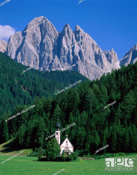 Dolomites Mountains Dolomiti And St Giovanni Church Villnoss Val Di