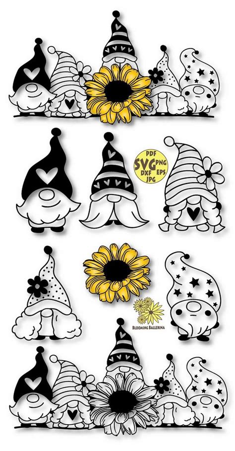 Gnomes With Sunflower Svg File Flower Nordic Gnomes Svg Etsy Cricut