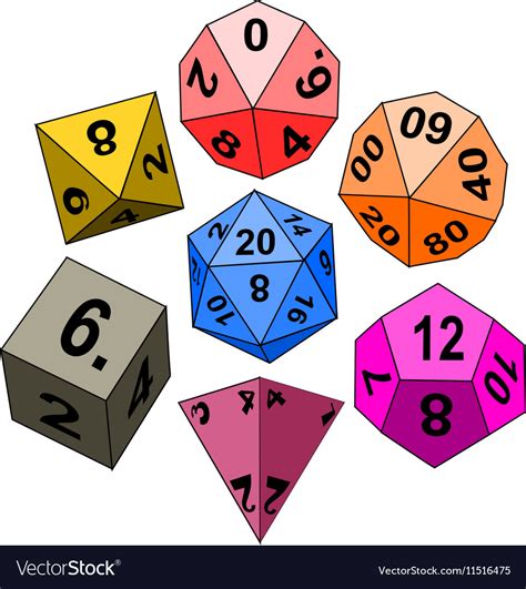 Polyhedral Dices 4 6 8 10 12 20 D10 Royalty Free Vector