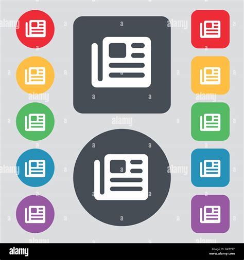 Book Newspaper Icon Sign A Set Of 12 Colored Buttons Flat Design