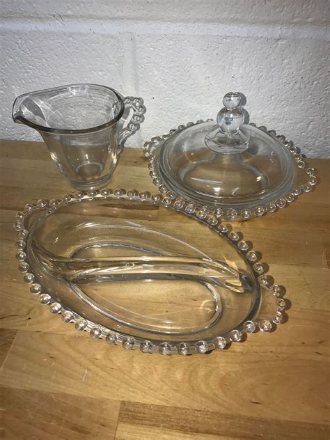 Candlewick Glassware Set Vintage Creamer Bowl And Relish Dish