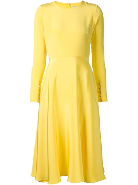 Novis Flared Long Sleeve Dress In Yellow Lyst