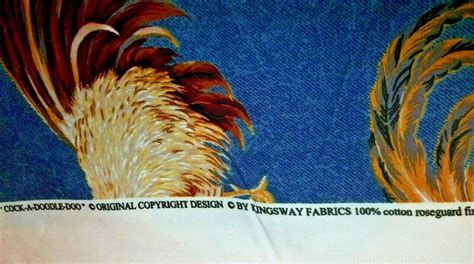 Kingsway Cock A Doodle Doo Cotton Rooster Fabric Blue 72 X 54 Wide Ebay