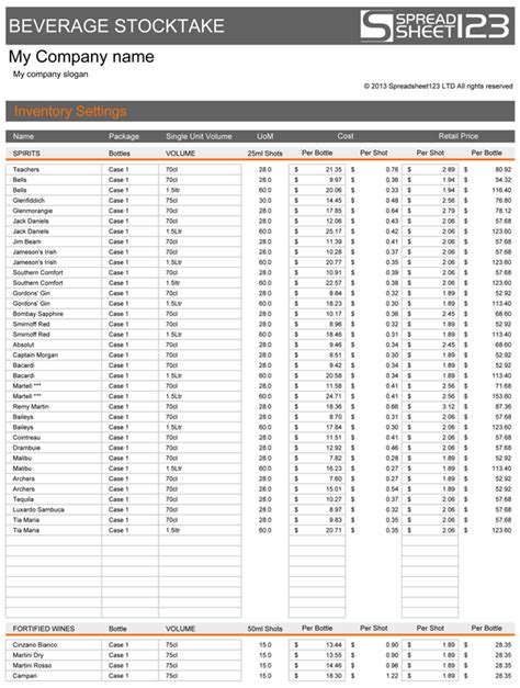 Beverage Stocktake Template For Excel