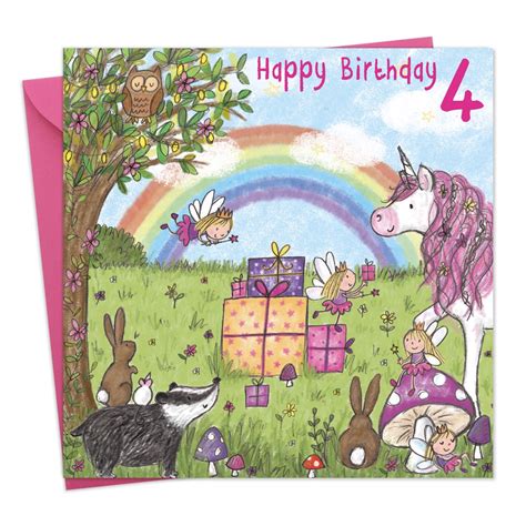 Buy Twizler 4th Birthday Card For Girl With Magical Unicorn Fairies
