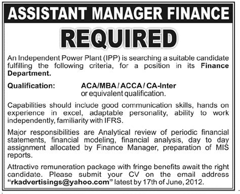 Assistant manager requirements and skills. Finance Job Advertisement - STUDY FINANCE