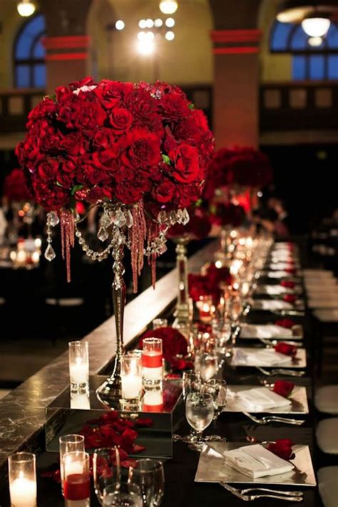 Love This Table Setting With The Bright Red Roses Red Wedding Theme
