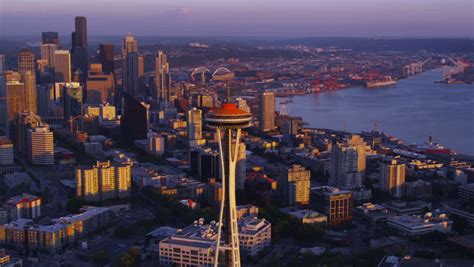 Aerial Shot Of Downtown Seattle Skyline Stock Footage Video 5064785