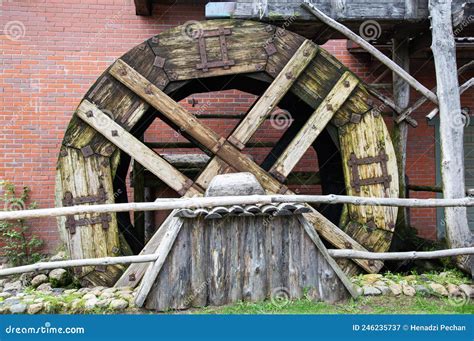 Old Wooden Water Mill Antique Style Background Hydrotechnical Stock