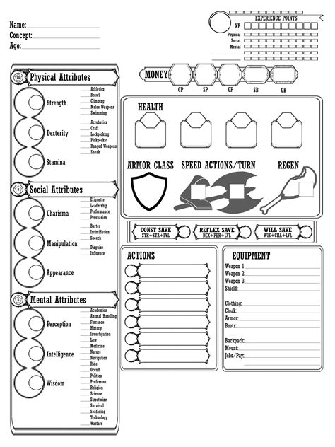 Blank Character Sheet Experience Points Character Sheet Dexterity