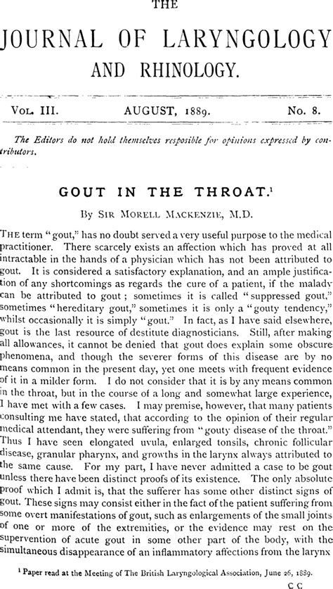 Gout In The Throat1 The Journal Of Laryngology And Otology Cambridge Core