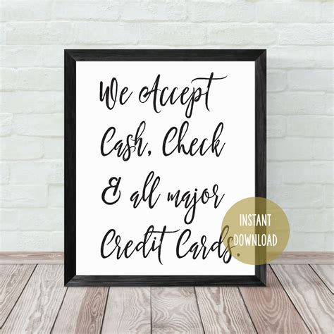 We Accept Cash Check And All Major Credit Cards Sign 8x10 Small Etsy