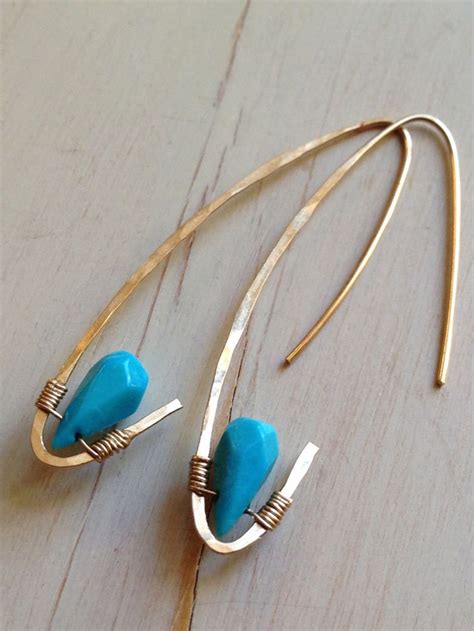 Gold Filled Turquoise Tear Hoop Turquoise Earrings Turquoise Etsy