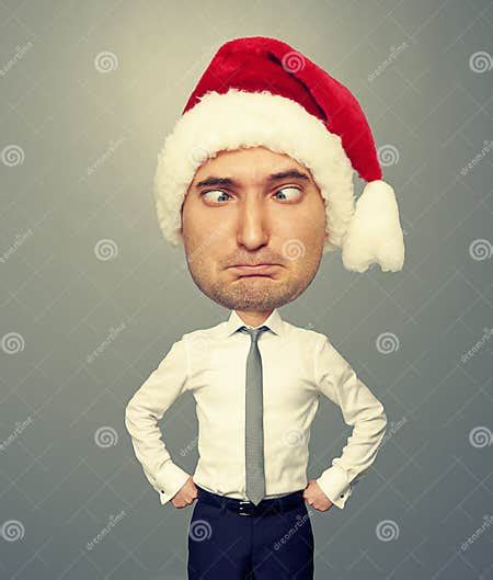 Funny Christmas Man In Red Santa Hat Stock Image Image Of Stupid