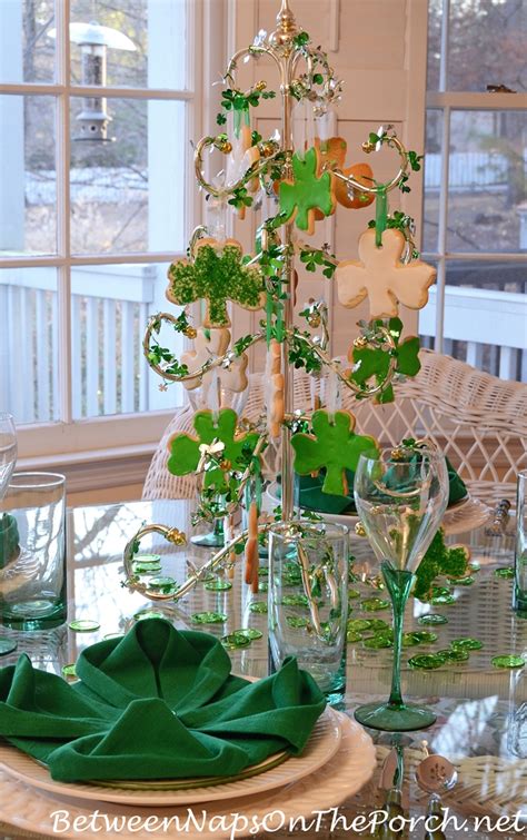 St Patricks Day Table Setting Tablescape With Shamrock Cookie Tree