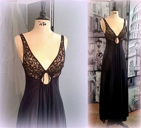 60s Olga Keyhole Nightgown Lace Bodice With Plunging Neckline Full Sweep Skirt Style 9635